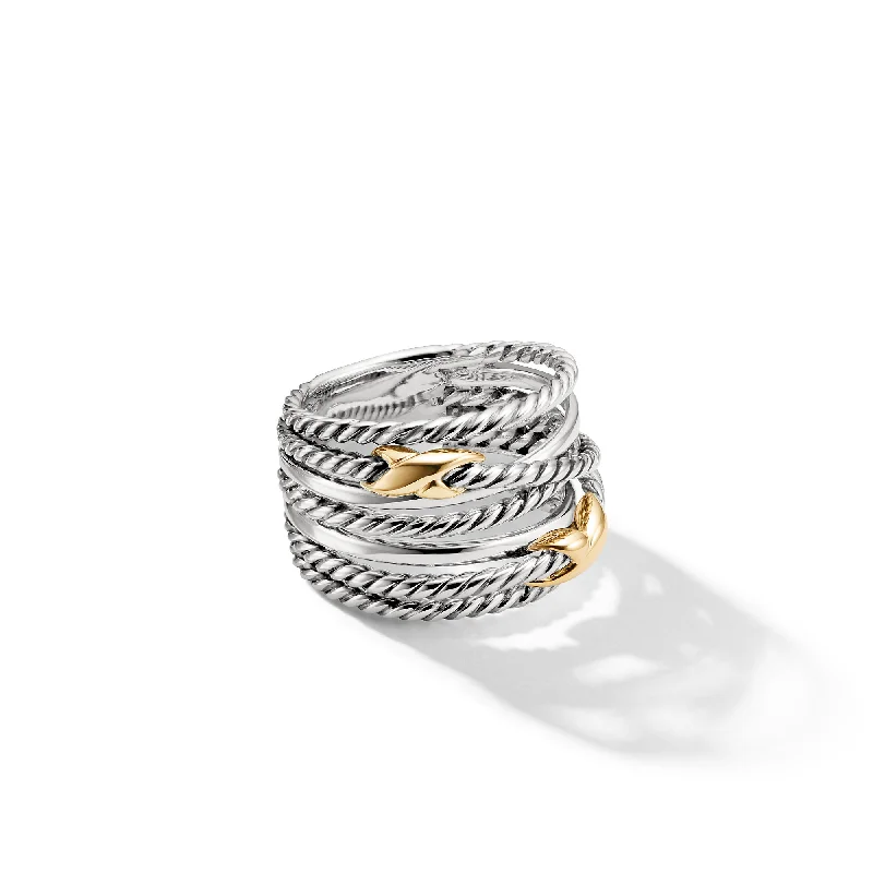 Exclusive Jewelry Sale Event – Shop Now Double X Crossover Ring in Sterling Silver with 18K Yellow Gold\, 13mm