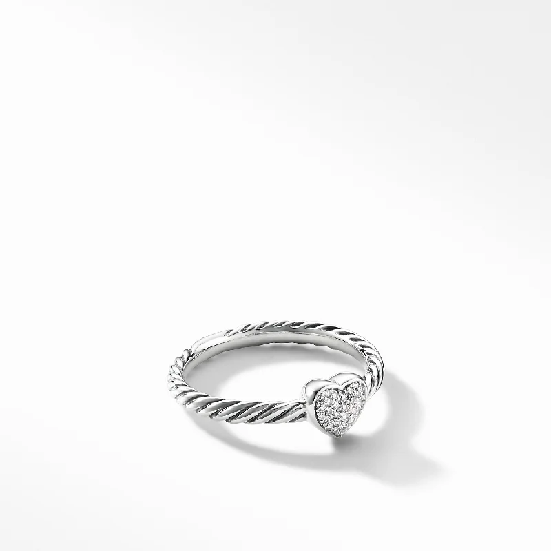 Unmissable Jewelry Sale – Shop Before It's Too Late Cable Collectibles® Heart Stack Ring in Sterling Silver with Pavé Diamonds\, 6.2mm