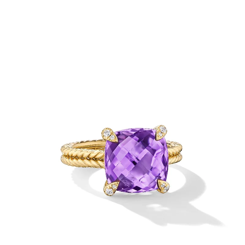 Jewelry Sale Bonanza – Grab Your Sparkle Now Chatelaine® Ring in 18K Yellow Gold with Amethyst and Diamonds\, 11mm