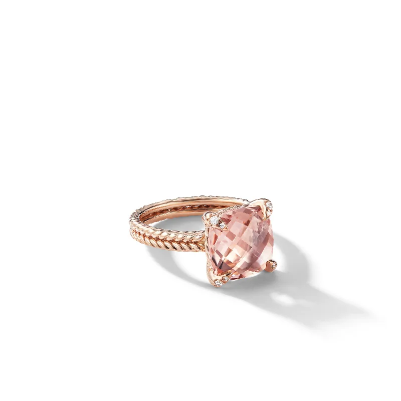 Dazzle In Elegance With Our Biggest Jewelry Sale Chatelaine® Ring in 18K Rose Gold with Morganite and Diamonds\, 11mm