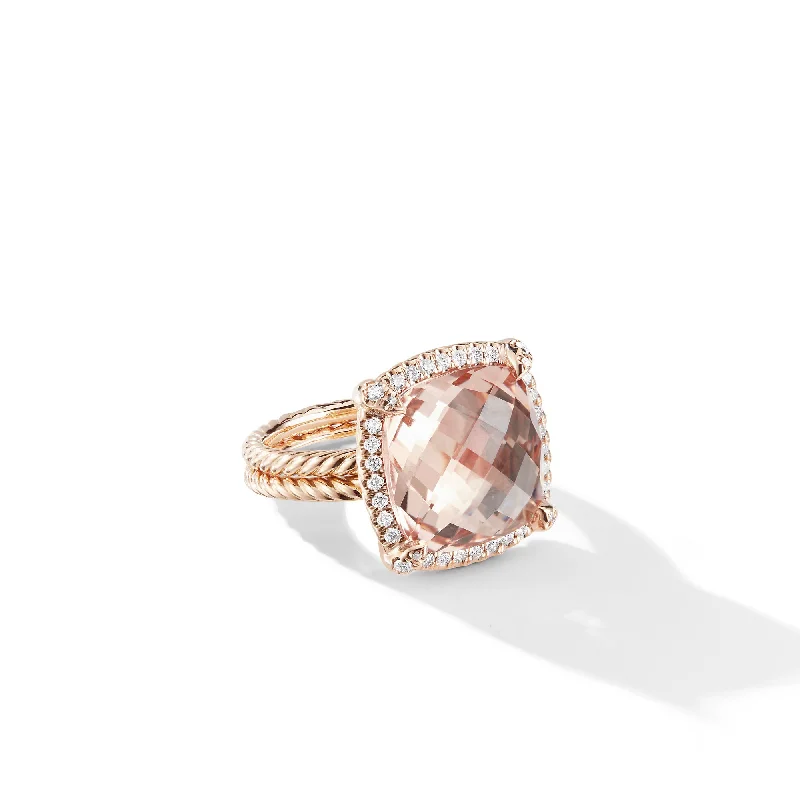 Big Savings On Your Favorite Jewelry Pieces Chatelaine® Pavé Bezel Ring in 18K Rose Gold with Morganite and Diamonds\, 14mm