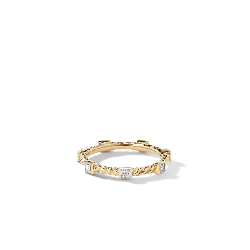 Affordable Elegance – Special Jewelry Sale Now Live Cable Collectibles® Stations Stack Ring in 18K Yellow Gold with Diamonds\, 2mm