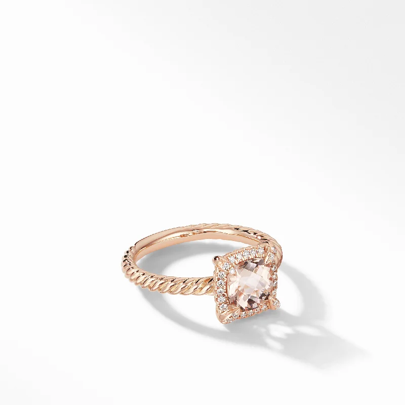 Grab Stylish Jewelry Before The Sale Ends Petite Chatelaine® Pavé Bezel Ring in 18K Rose Gold with Morganite and Diamonds\, 7mm