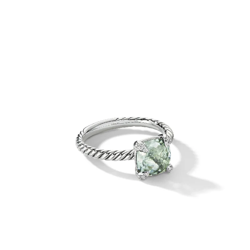 Discounted Jewelry For A Glamorous Look Chatelaine® Ring in Sterling Silver with Prasiolite and Diamonds\, 8mm