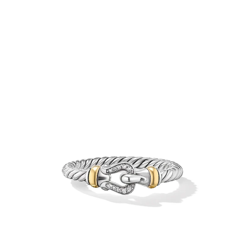 Don't Miss Our Biggest Jewelry Sale Of The Season Petite Buckle Ring in Sterling Silver with 18K Yellow Gold and Diamonds\, 2mm