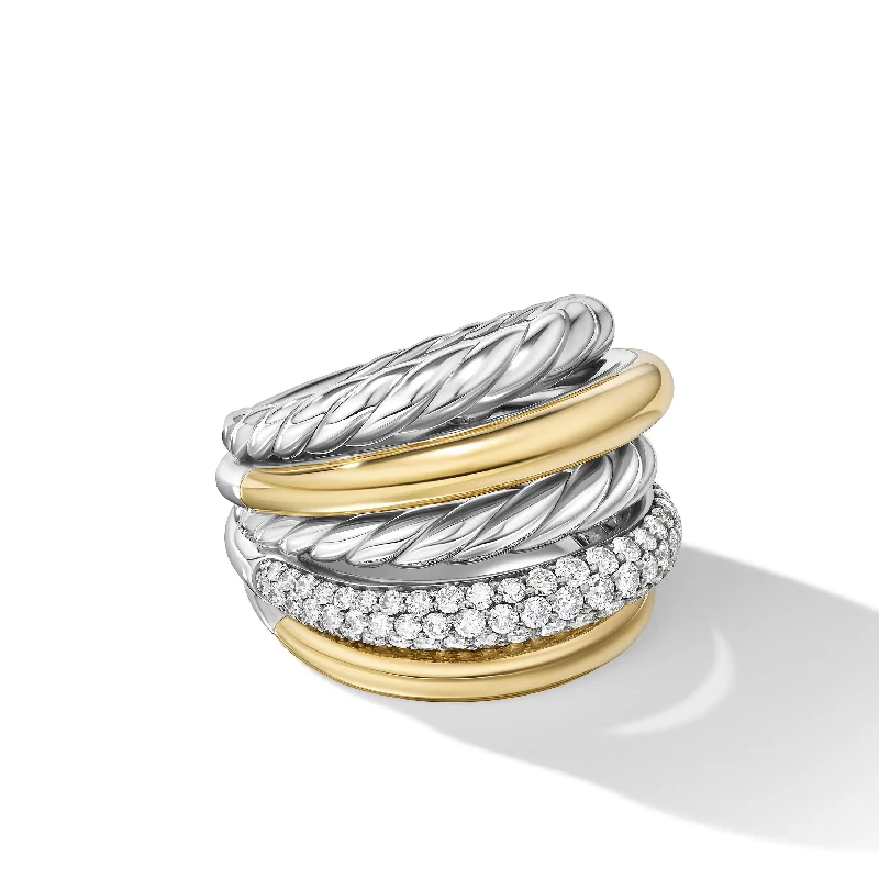 Last Chance To Shop High-End Jewelry At Markdown Prices DY Mercer™ Multi Row Ring in Sterling Silver with 18K Yellow Gold and Diamonds\, 21mm