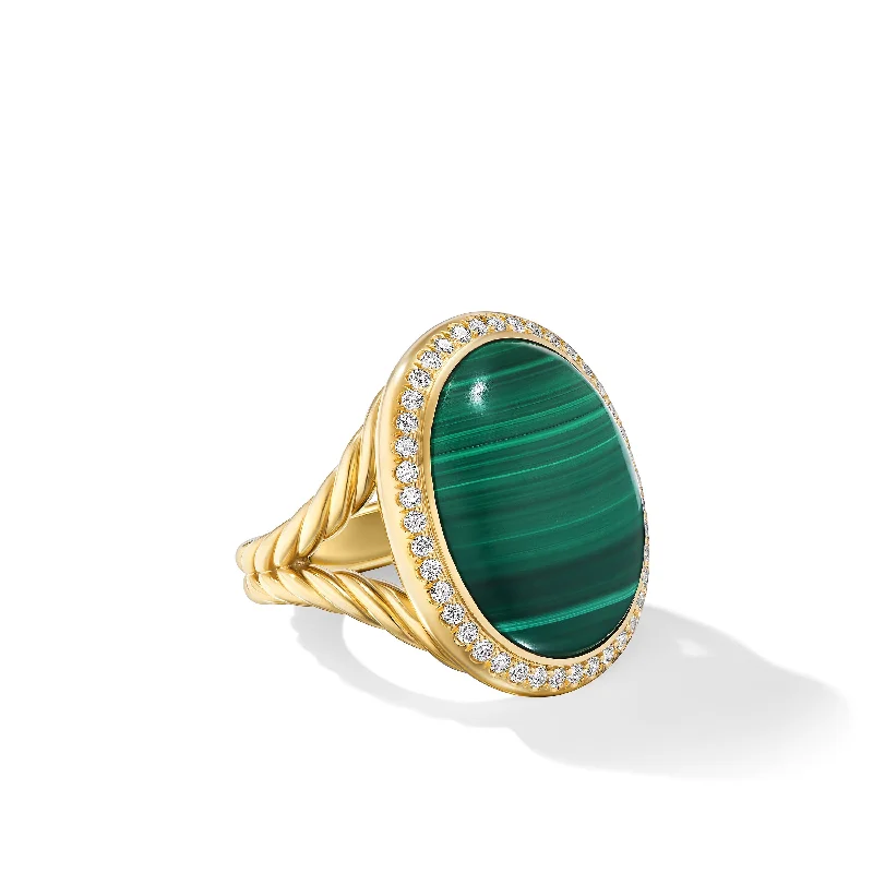 Elegant Jewelry Pieces At Unbelievable Prices Albion® Oval Ring in 18K Yellow Gold with Malachite and Diamonds\, 21mm