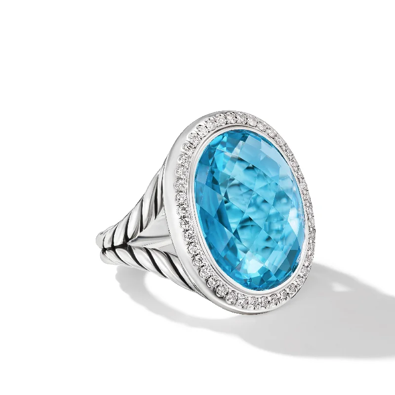 Elegant Jewelry, Exclusive Prices – Shop Now Albion® Oval Ring in Sterling Silver with Blue Topaz and Diamonds\, 21mm