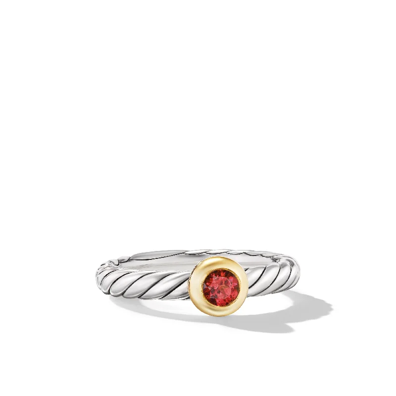 Shop Fine Jewelry With Exclusive Savings Petite Modern Cable Ring in Sterling Silver with 14K Yellow Gold and Rhodolite Garnet\, 2.8mm