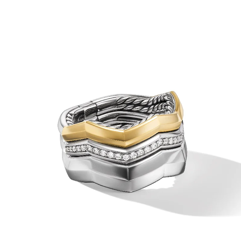 Shop Handcrafted Jewelry At Special Promotional Rates Zig Zag Stax™ Three Row Ring in Sterling Silver with 18K Yellow Gold and Diamonds\, 11.7mm