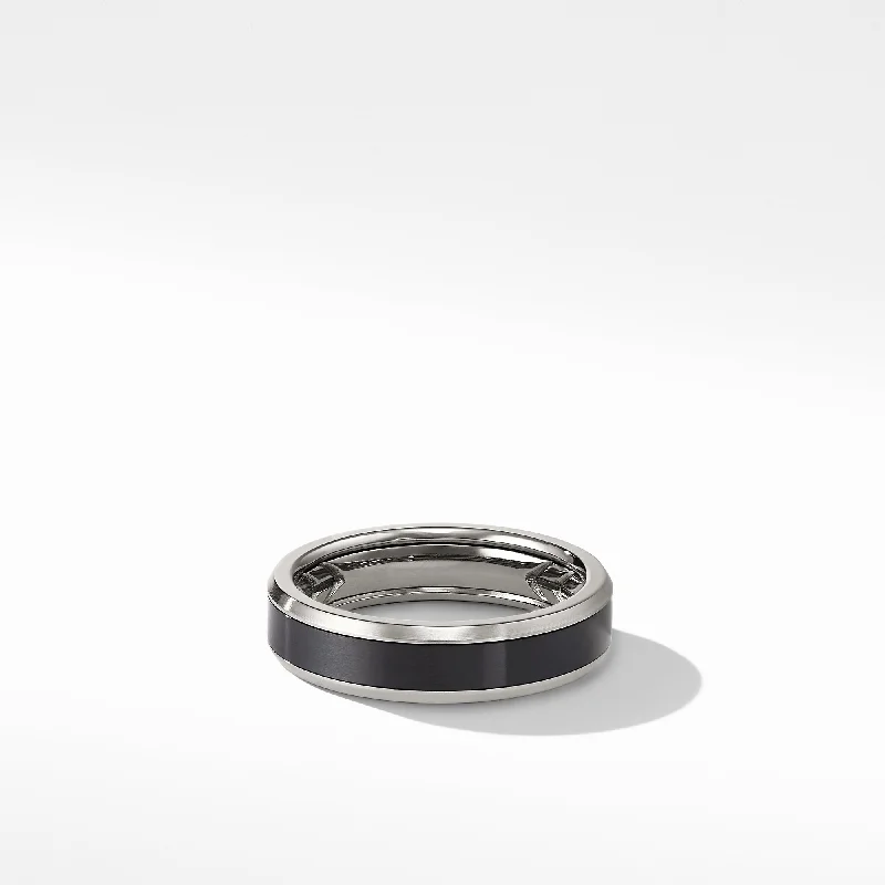 Sparkle In Style With Our Best Jewelry Deals Beveled Band Ring in Grey Titanium with Black Titanium\, 6mm