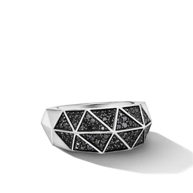 Breathtaking Jewelry At Limited-Time Savings Torqued Faceted Signet Ring in Sterling Silver with Black Diamonds\, 11.3mm