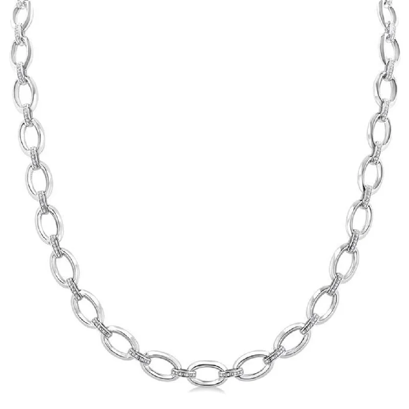 Sterling Silver Natural Diamonds Paperclip Necklace