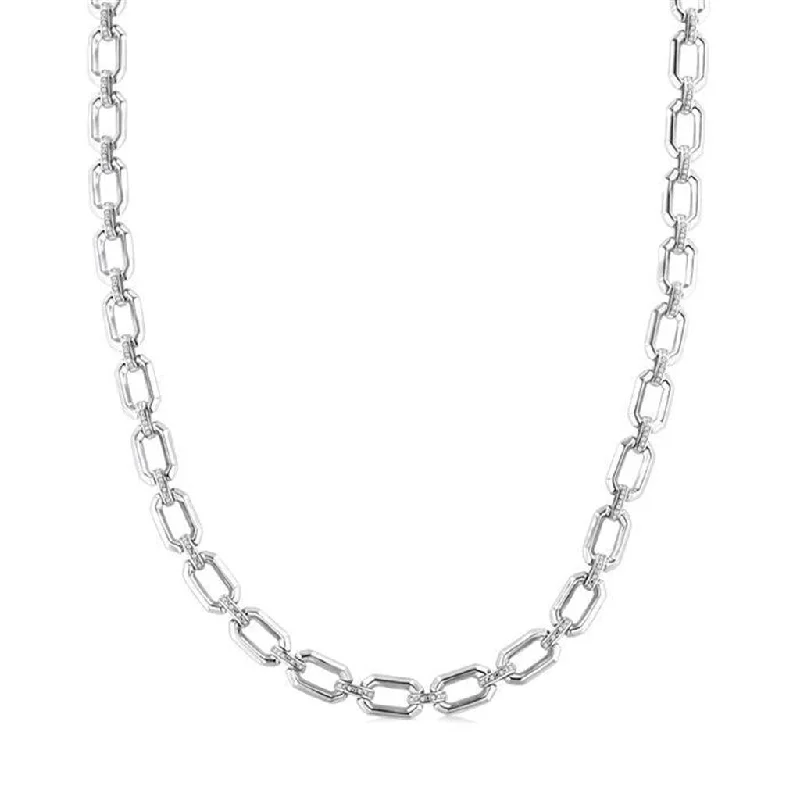 Sterling Silver Natural Diamonds Paperclip Necklace