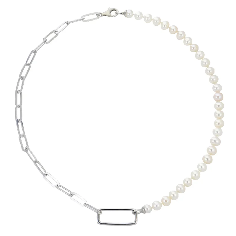 Sterling Silver Paperclip Chain Freshwater Pearl Necklace