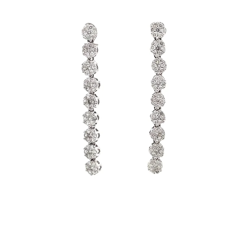 White Gold Diamond Cluster Drop Earrings