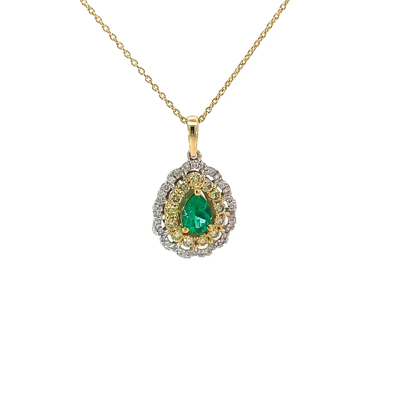 Yellow Gold Emerald Halo Necklace