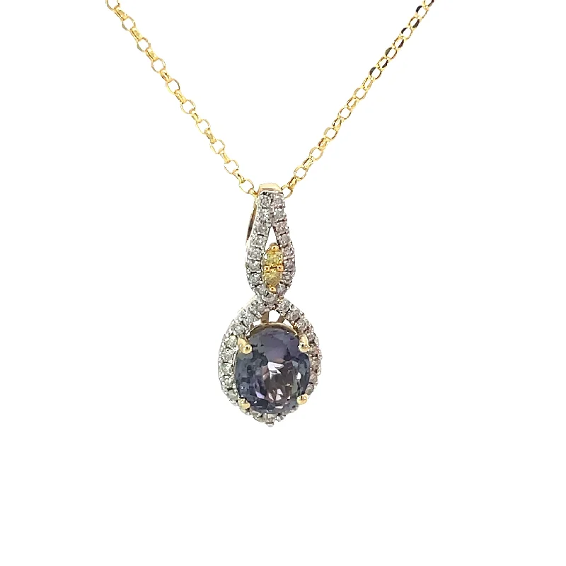 Yellow Gold Tanzanite Halo Pendant Necklace