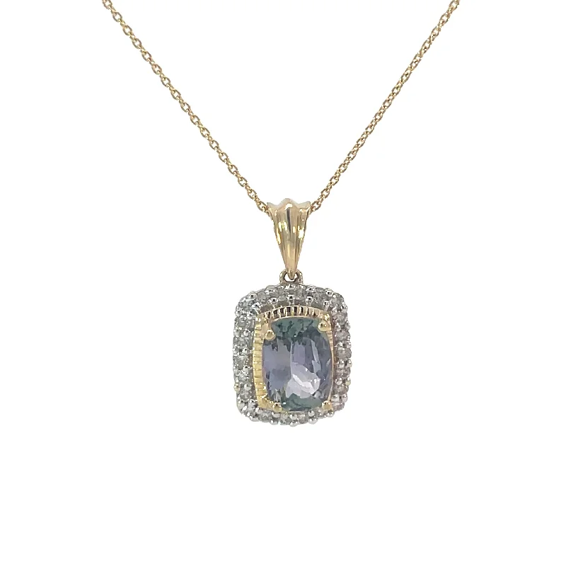 Yellow Gold Tanzanite Halo Pendant